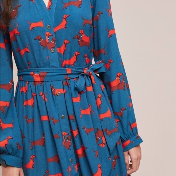 ❤️ ANTHROPOLOGIE CONVERSATIONS HAUTE DACHSHUND A-LINE SHIRT DRESS, 2 - Picture 3 of 16